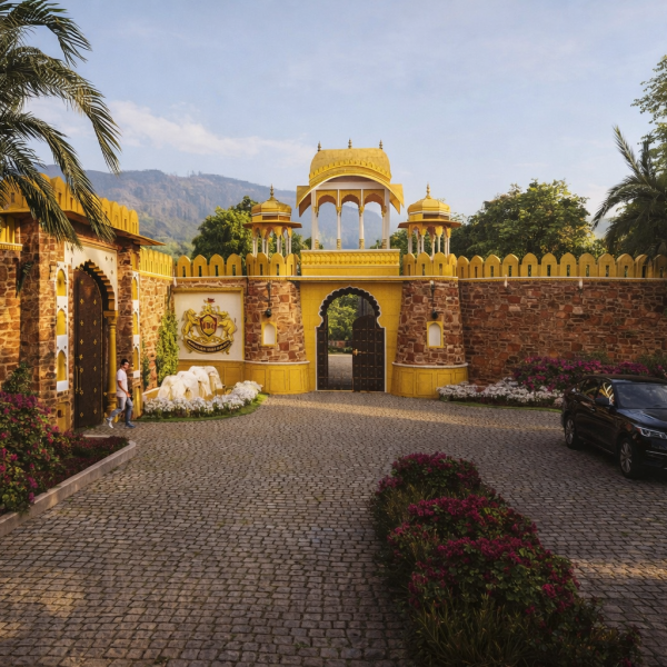 Traditional Rajasthani palace entrance view